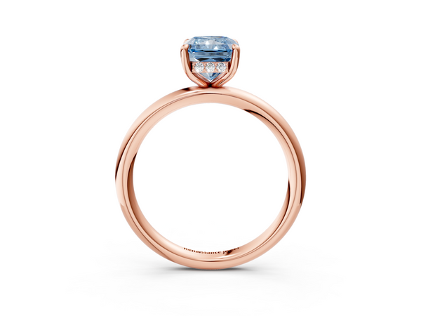 Rose gold Fancy Blue Radiant Cut Diamond Solitaire Ring with Thin Band and Four-Prong Setting
