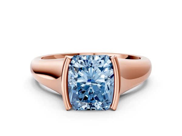 Rose gold Fancy Blue Radiant Cut Solitaire Tension Set Diamond Ring with Split Shank Band