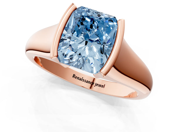 Rose gold Fancy Blue Radiant Cut Solitaire Tension Set Diamond Ring with Split Shank Band