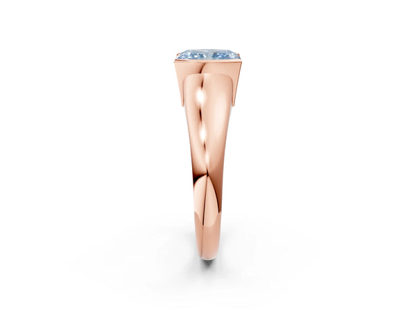 Rose gold Fancy Blue Radiant Cut Solitaire Tension Set Diamond Ring with Split Shank Band