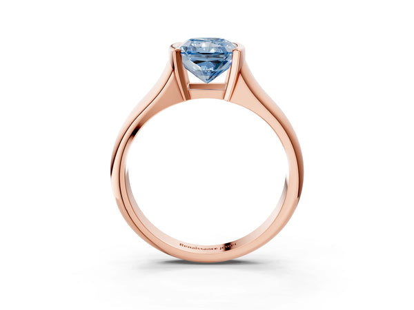 Rose gold Fancy Blue Radiant Cut Solitaire Tension Set Diamond Ring with Split Shank Band