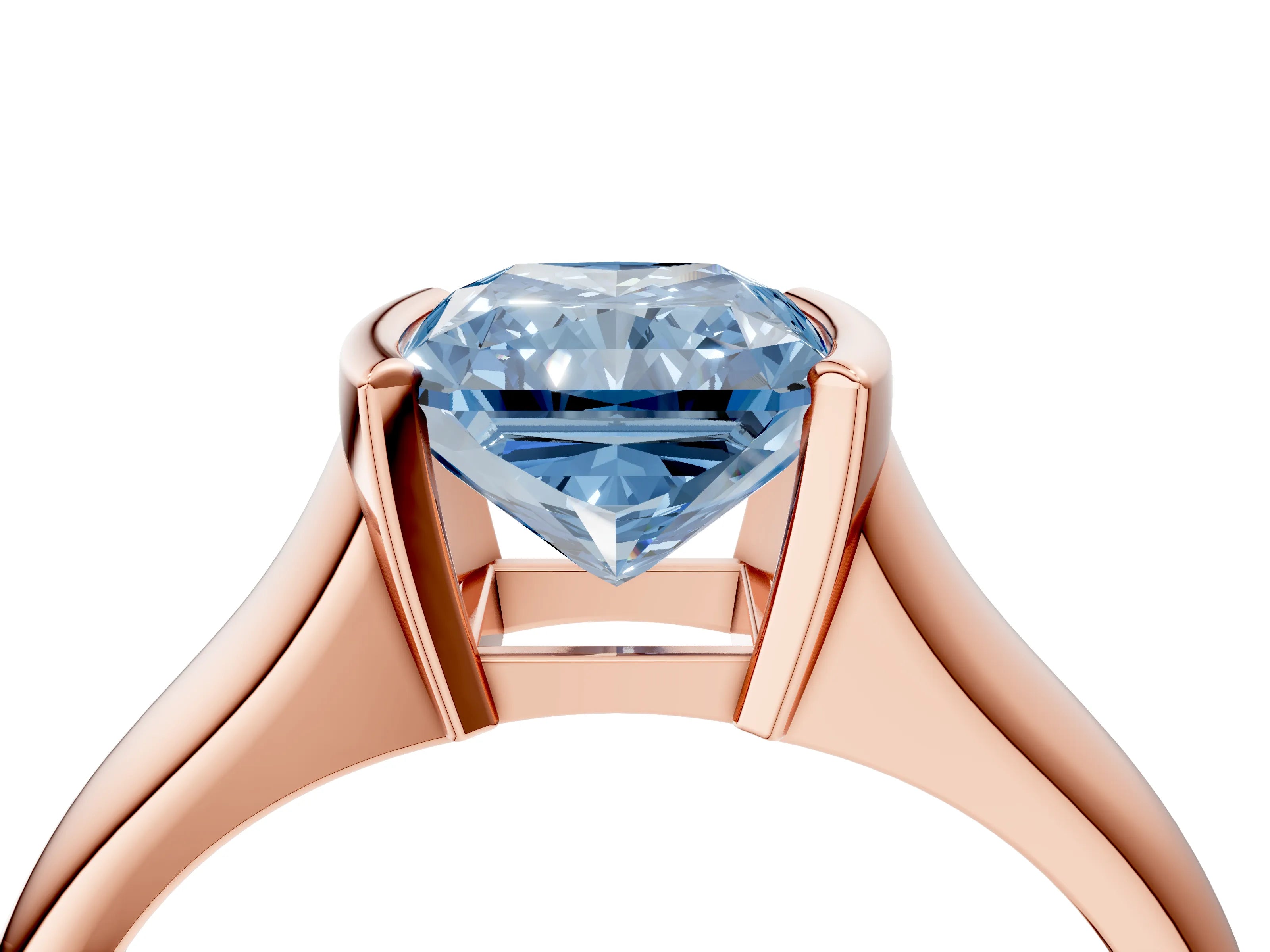 Rose gold Fancy Blue Radiant Cut Solitaire Tension Set Diamond Ring with Split Shank Band_4