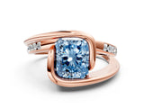 Rose gold Fancy Blue Radiant Cut Solitaire Tension-Set Diamond Split Shank Ring