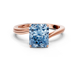 Rose gold Fancy Blue Radiant  Cut Solitaire Twist Band Ring with Four-Prong Setting_20