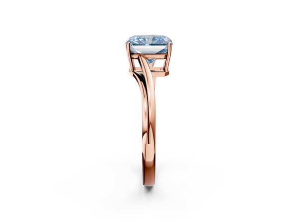 Rose gold Fancy Blue Radiant  Cut Solitaire Twist Band Ring with Four-Prong Setting