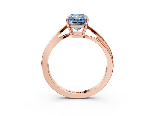 Rose gold Fancy Blue Radiant  Cut Solitaire Twist Band Ring with Four-Prong Setting