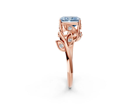 Rose gold Fancy Blue Radiant Cut Solitaire Twist Engagement Ring with Leaf Accents and Prong Setting_14