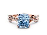 Rose gold Fancy Blue Radiant Cut Solitaire Twist Pave Diamond Engagement Ring with Prong Setting