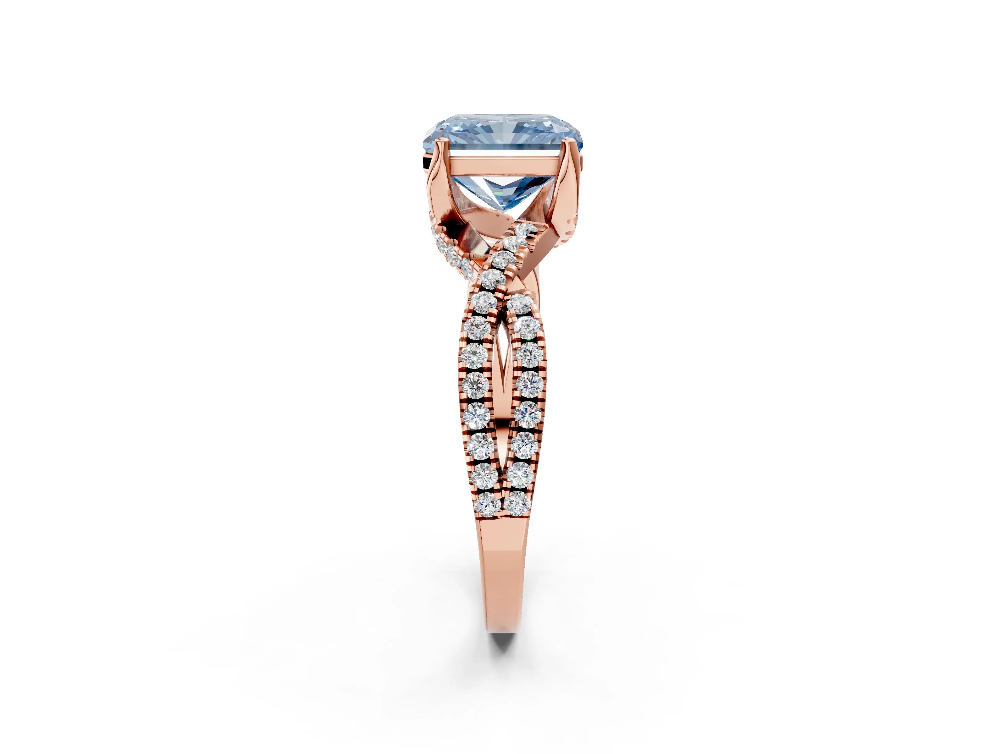 Rose gold Fancy Blue Radiant Cut Solitaire Twist Pave Diamond Engagement Ring with Prong Setting_26