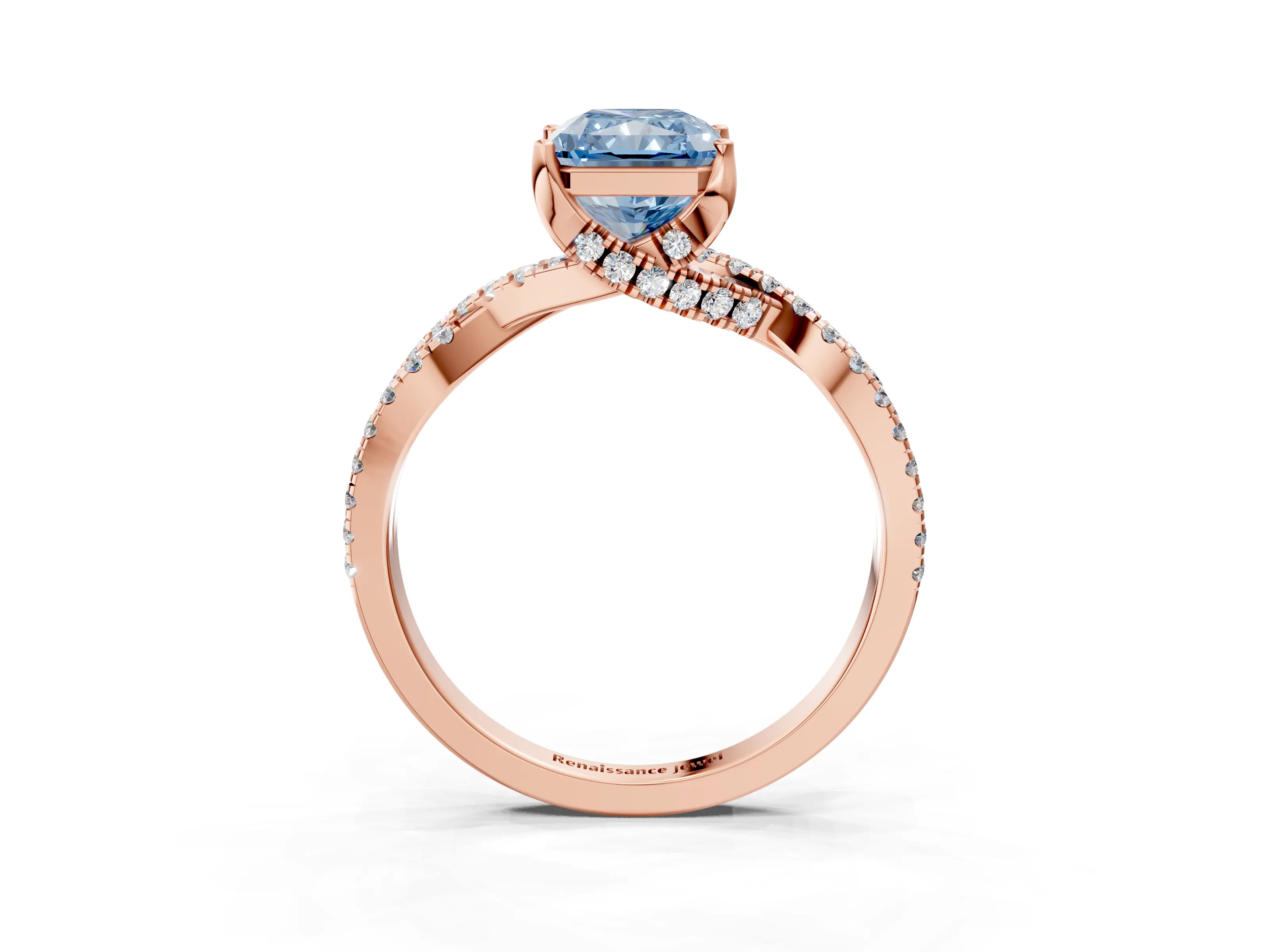 Rose gold Fancy Blue Radiant Cut Solitaire Twist Pave Diamond Engagement Ring with Prong Setting_27