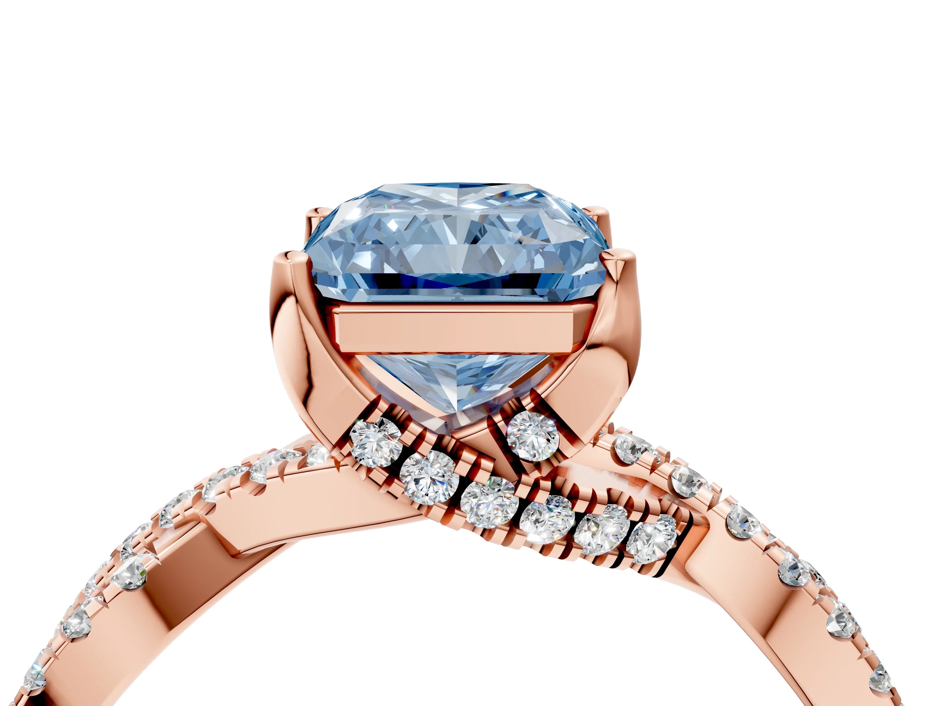 Rose gold Fancy Blue Radiant Cut Solitaire Twist Pave Diamond Engagement Ring with Prong Setting_28