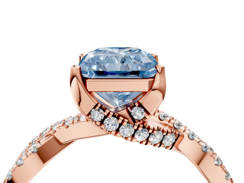 Rose gold Fancy Blue Radiant Cut Solitaire Twist Pave Diamond Engagement Ring with Prong Setting_28