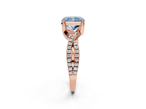 Rose gold Fancy Blue Radiant Cut Solitaire Twist Pave Diamond Engagement Ring with Prong Setting_2