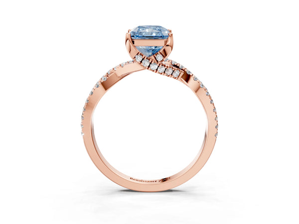 Rose gold Fancy Blue Radiant Cut Solitaire Twist Pave Diamond Engagement Ring with Prong Setting
