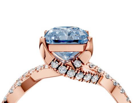 Rose gold Fancy Blue Radiant Cut Solitaire Twist Pave Diamond Engagement Ring with Prong Setting_4