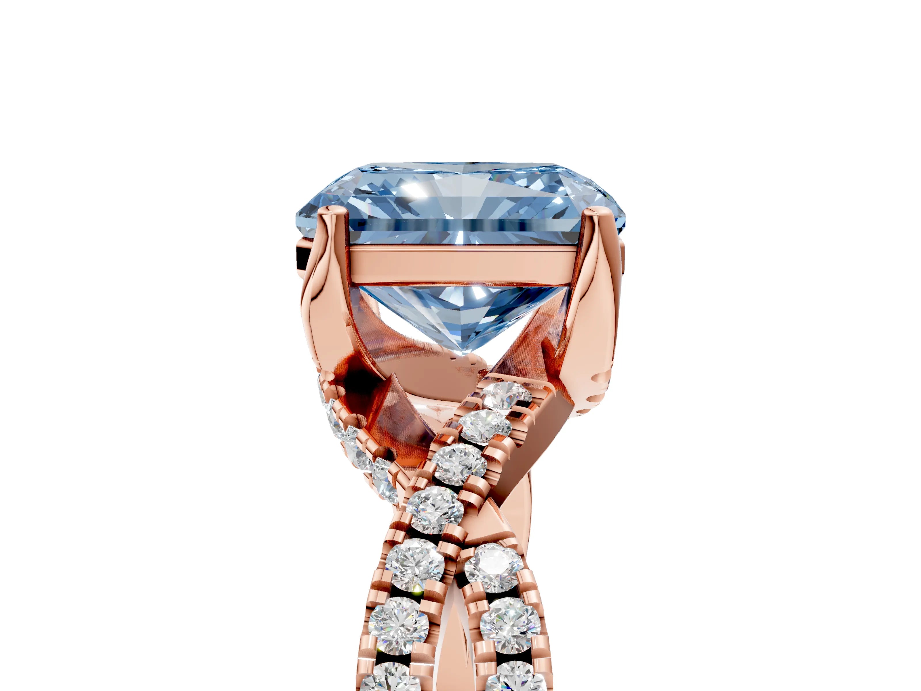 Rose gold Fancy Blue Radiant Cut Solitaire Twist Pave Diamond Engagement Ring with Prong Setting_5