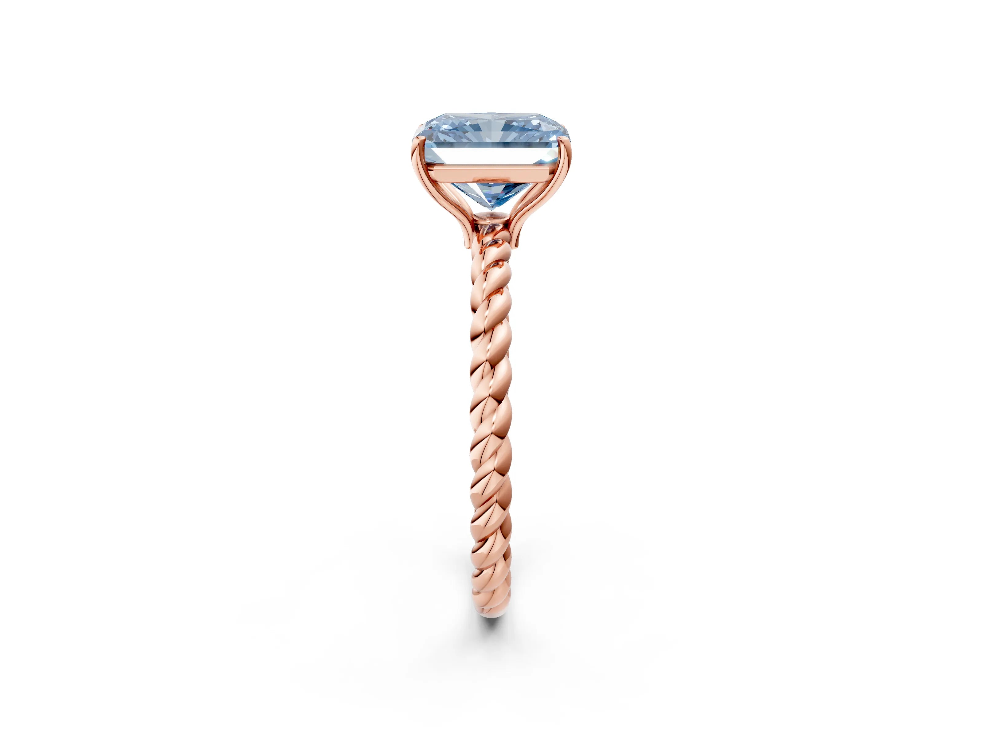 Rose gold Fancy Blue Radiant Cut Solitaire Twisted Band 4-Prong Ring_2