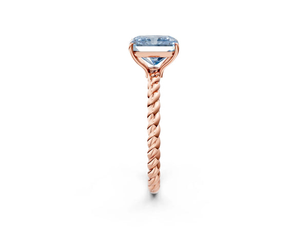 Rose gold Fancy Blue Radiant Cut Solitaire Twisted Band 4-Prong Ring
