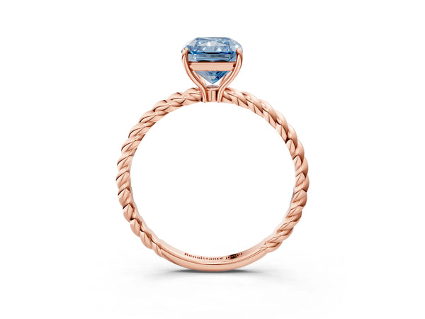 Rose gold Fancy Blue Radiant Cut Solitaire Twisted Band 4-Prong Ring