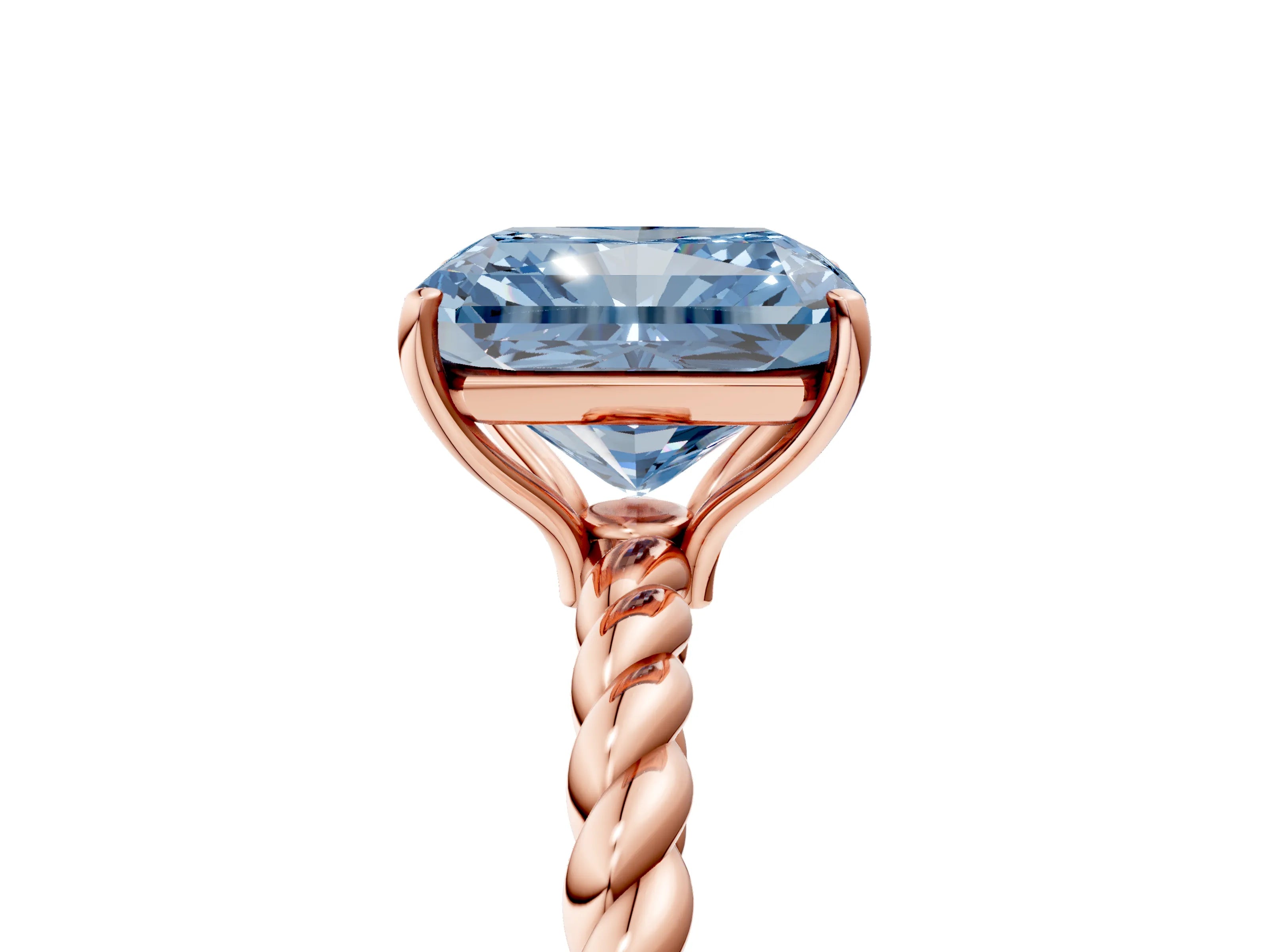 Rose gold Fancy Blue Radiant Cut Solitaire Twisted Band 4-Prong Ring_5
