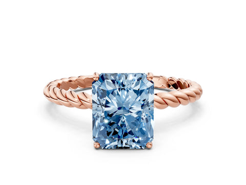 Rose gold Fancy Blue Radiant Cut Solitaire Twisted Band 4-Prong Ring