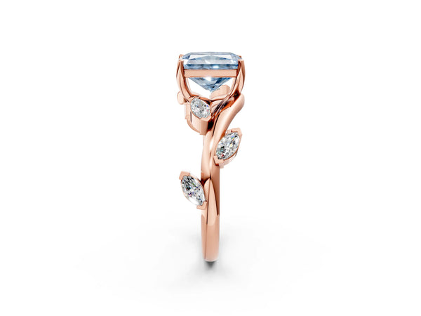 Rose gold Fancy Blue Radiant Cut Solitaire Twisted Band Marquise Accent Prong Setting Ring
