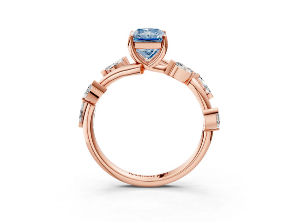 Rose gold Fancy Blue Radiant Cut Solitaire Twisted Band Marquise Accent Prong Setting Ring