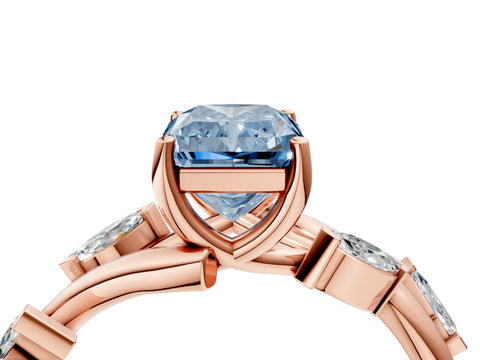 Rose gold Fancy Blue Radiant Cut Solitaire Twisted Band Marquise Accent Prong Setting Ring_4