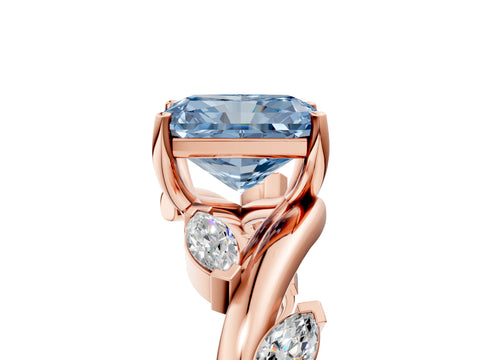 Rose gold Fancy Blue Radiant Cut Solitaire Twisted Band Marquise Accent Prong Setting Ring_5