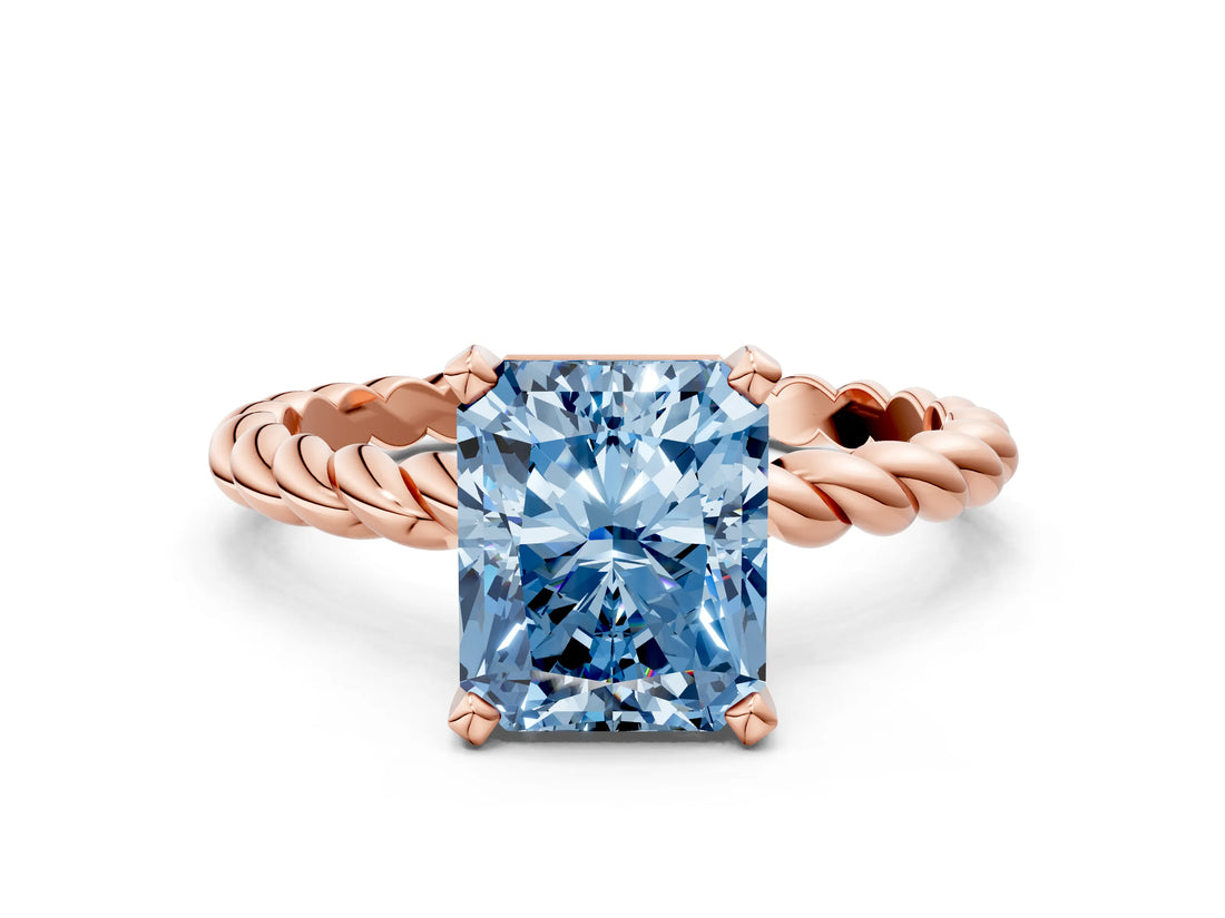 Rose gold Fancy Blue Radiant  Cut Solitaire Twisted Band with Four-Prong Setting_56