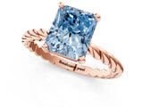 Rose gold Fancy Blue Radiant  Cut Solitaire Twisted Band with Four-Prong Setting_57