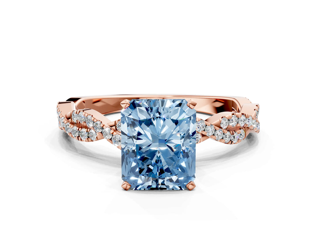 Rose gold Fancy Blue Radiant Cut Solitaire Twisted Pave Band with Four-Prong Setting_3