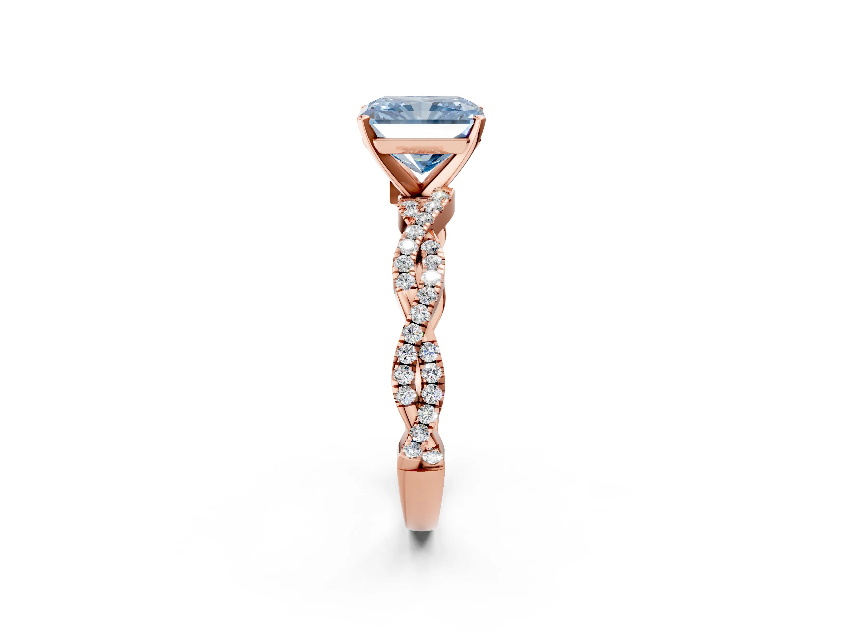 Rose gold Fancy Blue Radiant Cut Solitaire Twisted Pave Band with Four-Prong Setting_5