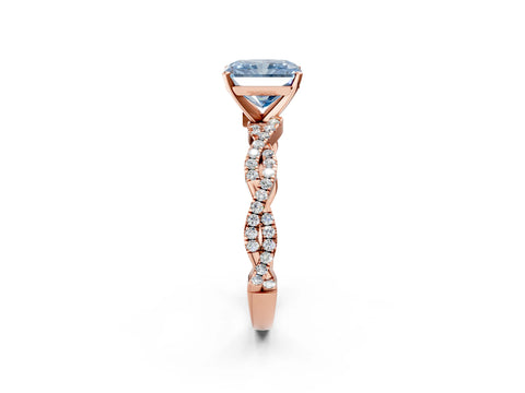 Rose gold Fancy Blue Radiant Cut Solitaire Twisted Pave Band with Four-Prong Setting_5