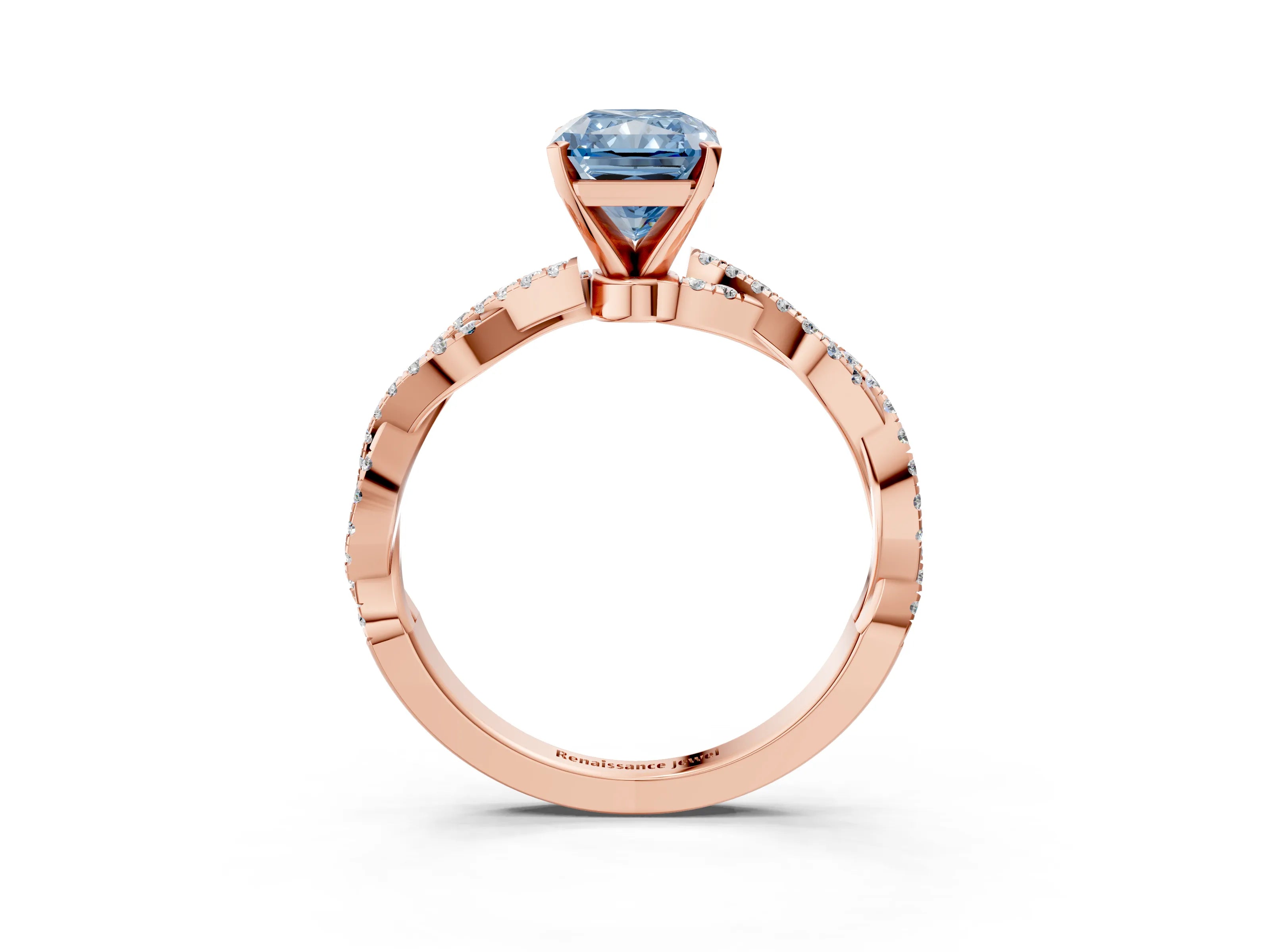 Rose gold Fancy Blue Radiant Cut Solitaire Twisted Pave Band with Four-Prong Setting_6