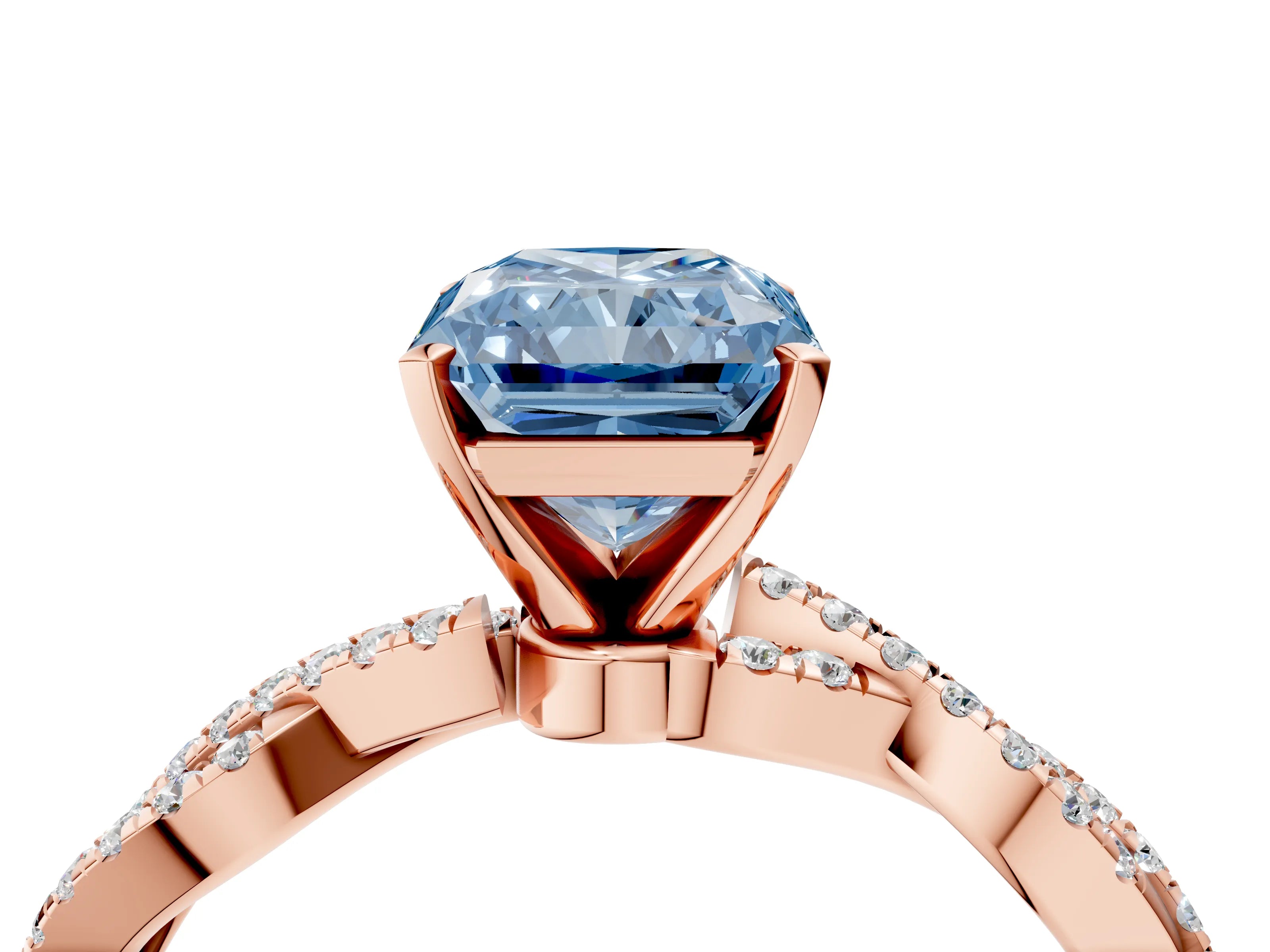 Rose gold Fancy Blue Radiant Cut Solitaire Twisted Pave Band with Four-Prong Setting_7