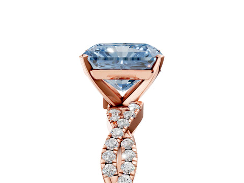 Rose gold Fancy Blue Radiant Cut Solitaire Twisted Pave Band with Four-Prong Setting_8