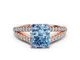 Rose gold Fancy Blue Radiant  Cut Split Shank Pave Diamond Engagement Ring with Four-Prong Setting_24