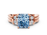 Rose gold Fancy Blue Radiant  Cut Three-Stone Channel Set Ring with Bar Prongs_71