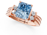 Rose gold Fancy Blue Radiant  Cut Three-Stone Channel Set Ring with Bar Prongs_72
