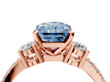Rose gold Fancy Blue Radiant  Cut Three-Stone Diamond Pavé Band with Prong Setting_21
