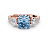 Rose gold Fancy Blue Radiant  Cut Three-Stone Diamond Pave Band with Prong Setting_37