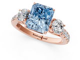 Rose gold Fancy Blue Radiant  Cut Three-Stone Diamond Pave Band with Prong Setting_38