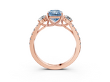 Rose gold Fancy Blue Radiant  Cut Three-Stone Diamond Pave Band with Prong Setting_40