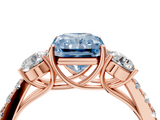 Rose gold Fancy Blue Radiant  Cut Three-Stone Diamond Pave Band with Prong Setting_41
