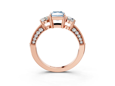 Rose gold Fancy Blue Radiant Cut Three-Stone Diamond Ring with Pavé Band and Four-Prong Setting_3