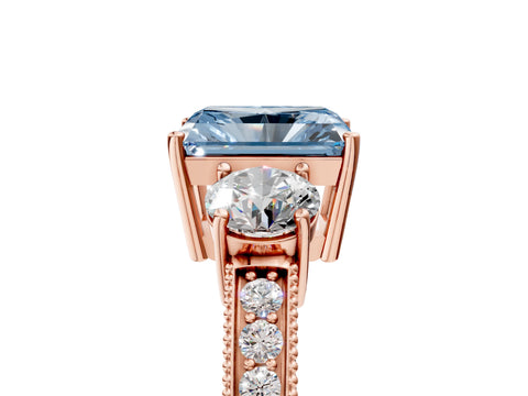 Rose gold Fancy Blue Radiant Cut Three-Stone Diamond Ring with Pavé Band and Four-Prong Setting_5