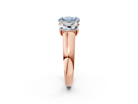 Rose gold Fancy Blue Radiant Cut Three-Stone Diamond Ring with Prong Setting on a Classic Band_2