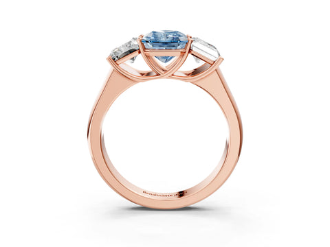 Rose gold Fancy Blue Radiant Cut Three-Stone Diamond Ring with Prong Setting on a Classic Band_3
