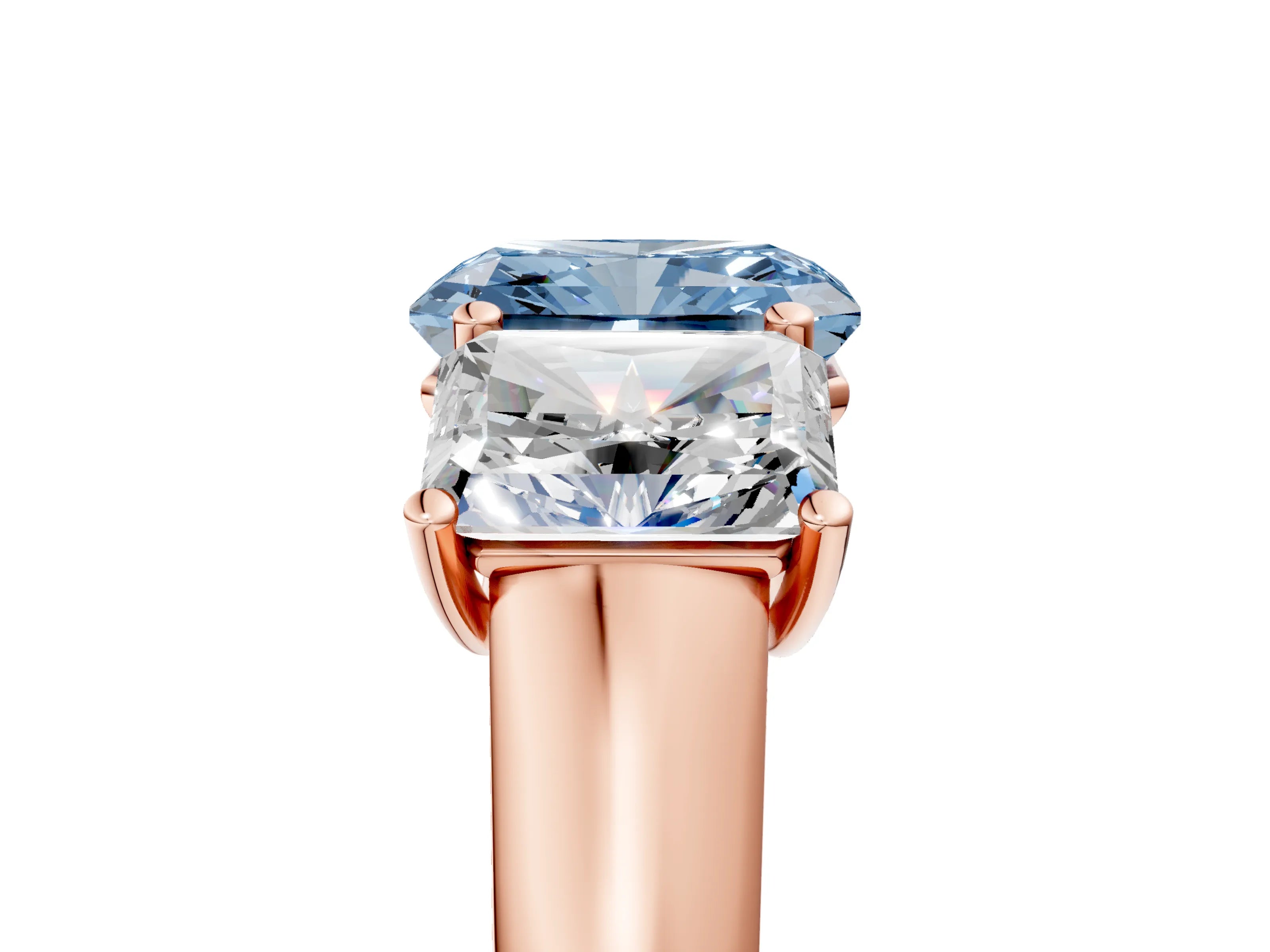 Rose gold Fancy Blue Radiant Cut Three-Stone Diamond Ring with Prong Setting on a Classic Band_5